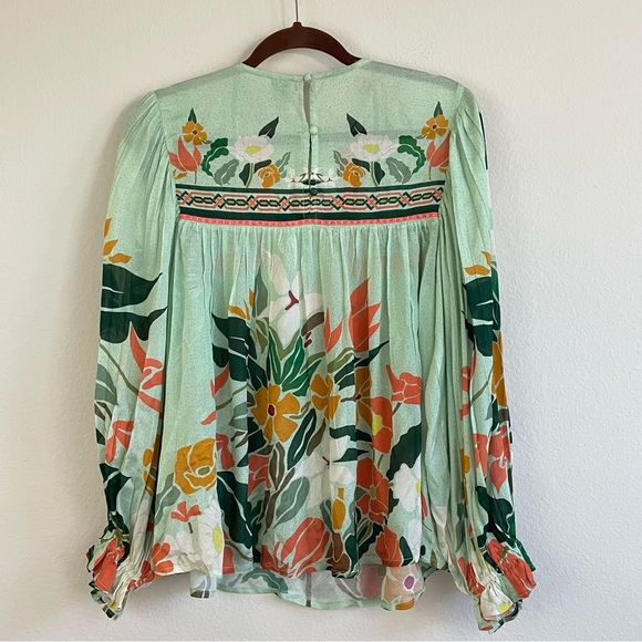 Blnk London Botanical Sage Balloon Sleeves Miranda Peasant Blouse Size Small - Picture 11 of 16
